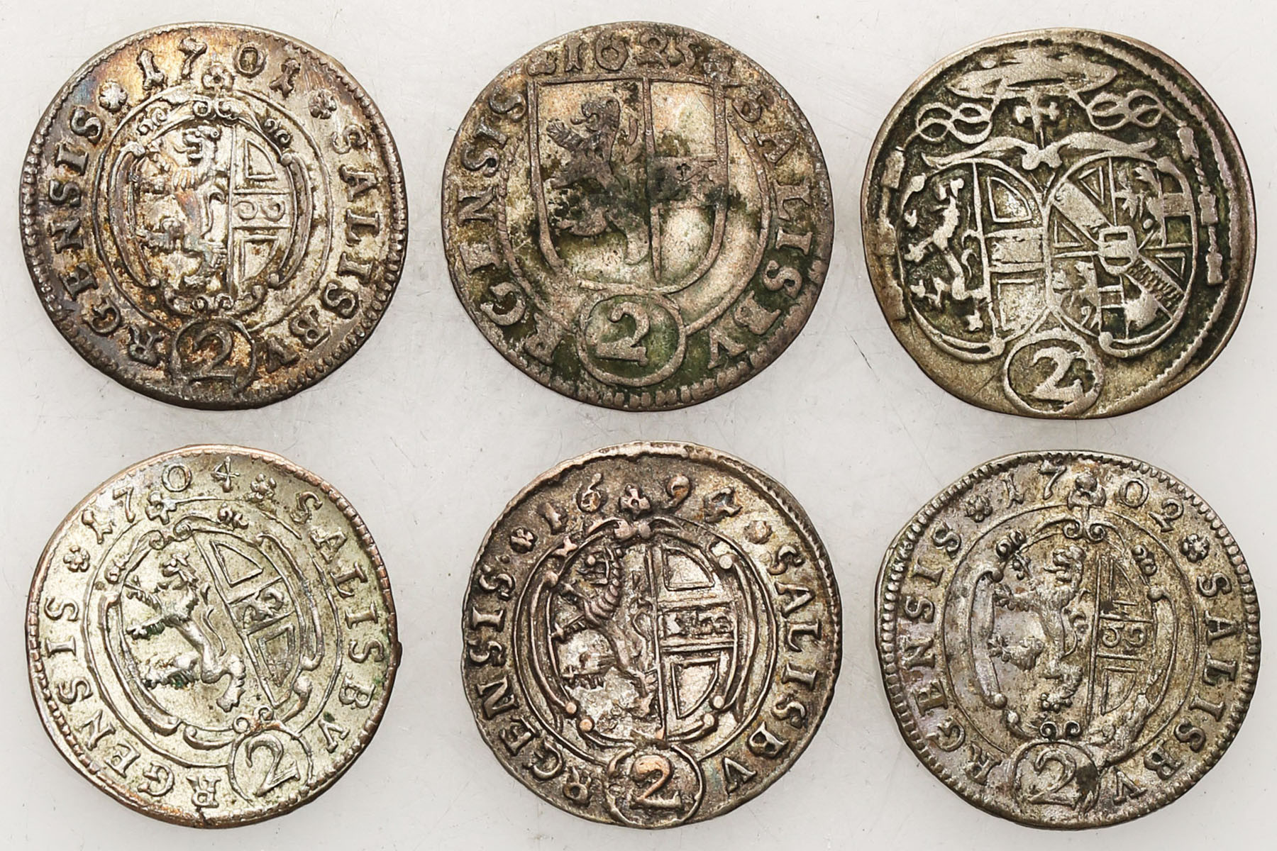 Austria, Salzburg. 2 krajcary 1625-1704, Salzburg, zestaw 6 monet